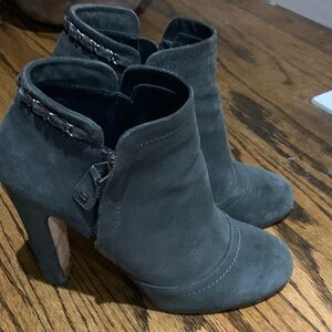 CHANEL Dark Gray Suede Ankle Boots